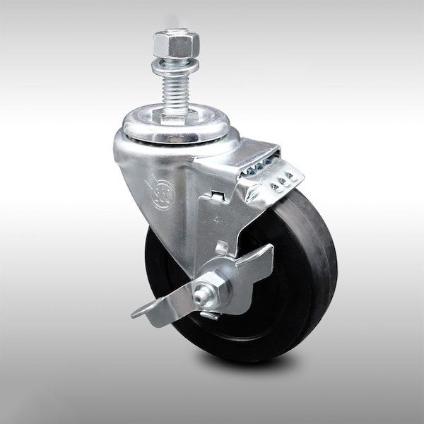4 Inch SS Soft Rubber Wheel Swivel 12mm Threaded Stem Caster with Brake SCC